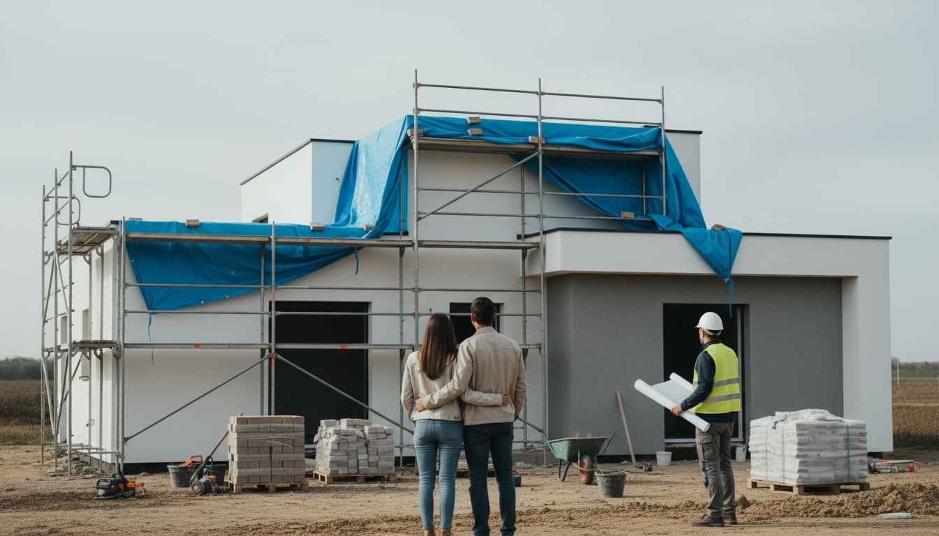 maison en construction de type plein pied